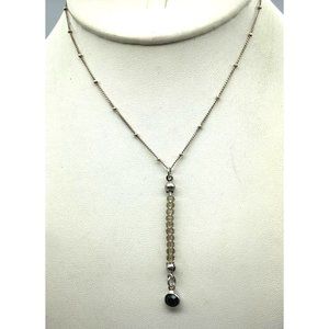 Vintage Crystal Drop Pendant Necklace on 925 SU Dainty Bead Chain, Sterling